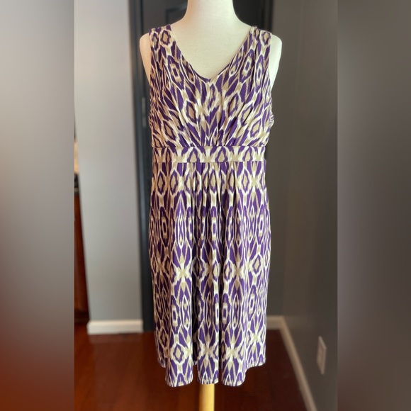 Loft Petite Purple Tan Sleeveless Summer Dress - Picture 1 of 8